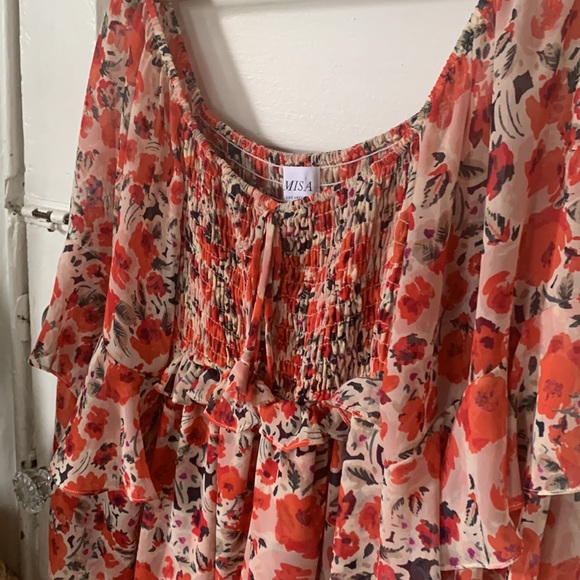 MISA Los Angeles Asra Red Floral Puff Sleeve Dress | US S - Picture 9 of 12